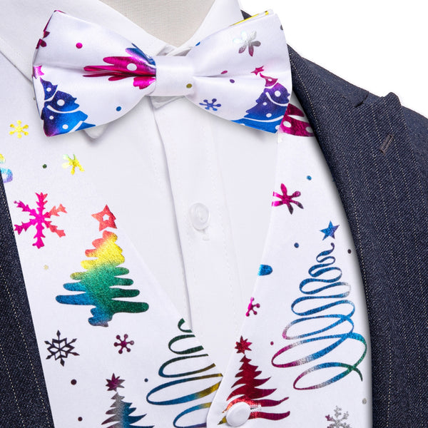 Ties2you Men's Christmas Vest White V-Neck Dress Waistcoat Bowtie Pocket Square Cufflinks Set