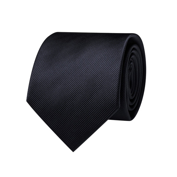 Ties2you Black Solid Silk Tie Pocket Square Cufflinks Set