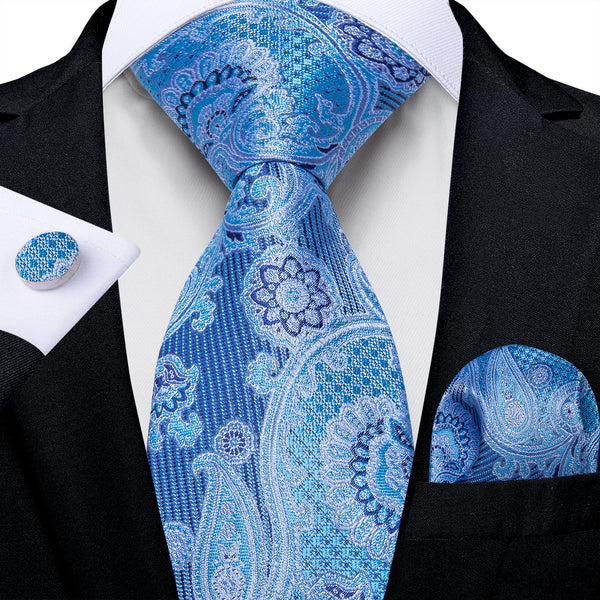Blue Tie Floral Men's Silk Necktie