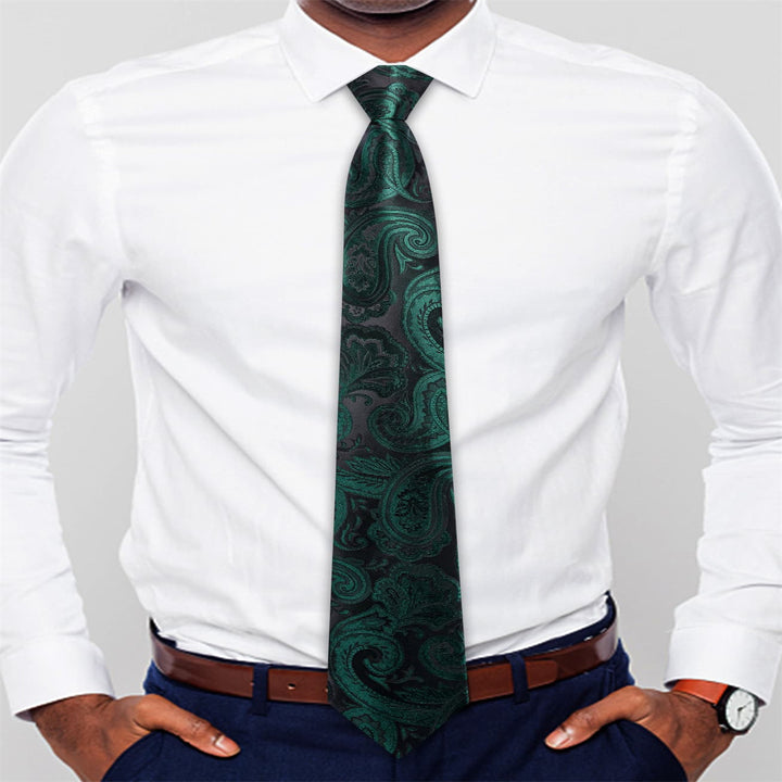 classic business paisley silk mens moss green tie pocket square cufflinks set
