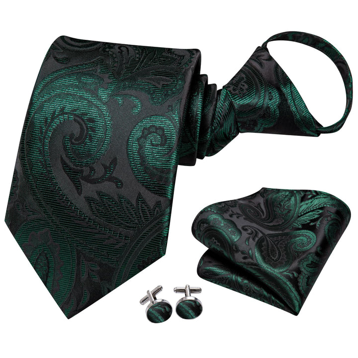 classic business paisley silk mens moss green tie pocket square cufflinks set