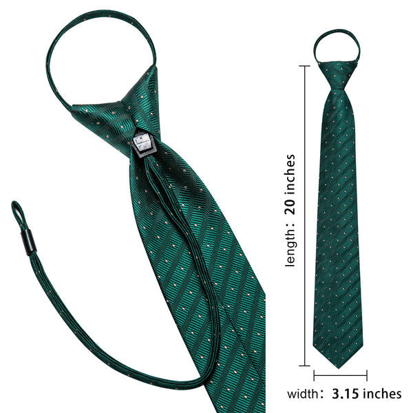 Ties2you Deep Green Striped Lazy Men's Easy-pull Silk Tie Pocket Square Cufflinks Set