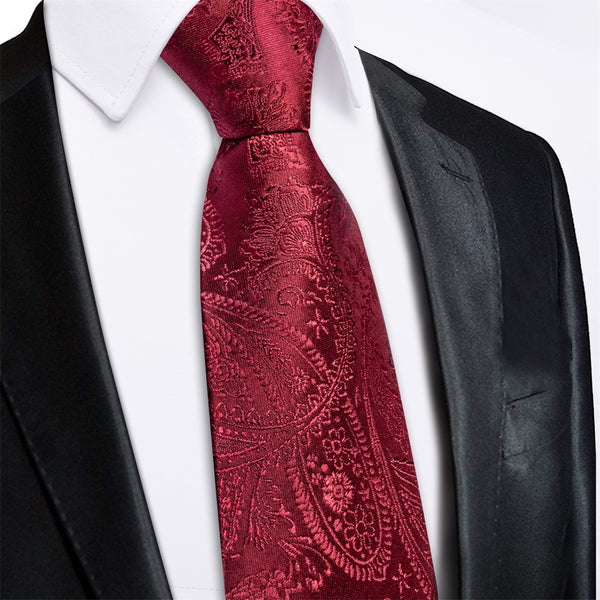 Ties2you Red Paisley Lazy Mens Business Easy-pull Silk Tie Pocket Square Cufflinks Set