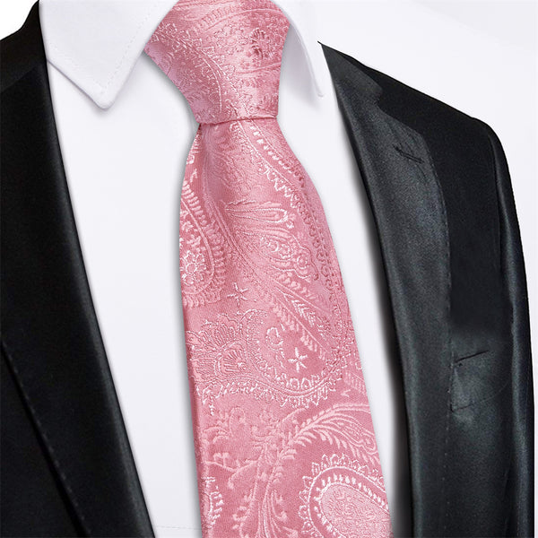 Ties2you Pink Paisley Lazy Men's Easy-pull Silk Tie Pocket Square Cufflinks Set