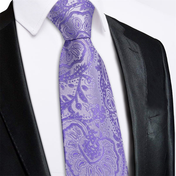 Ties2you Bright Purple Floral Lazy Mens Easy-pull Silk Tie Pocket Square Cufflinks Set
