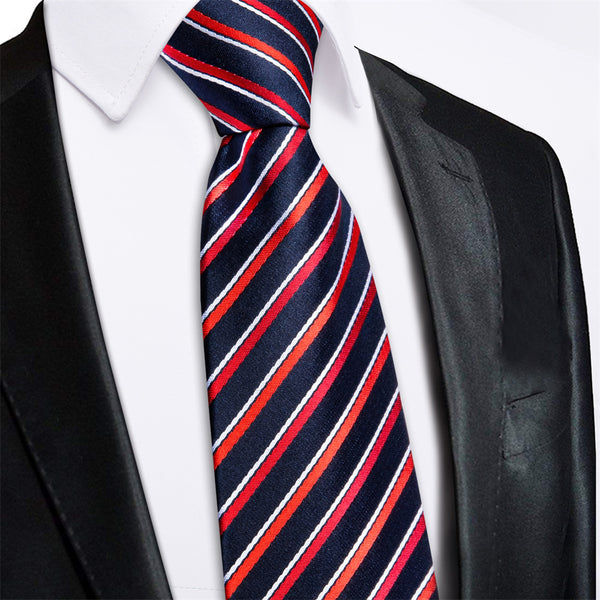 Ties2you Black Red Striped Lazy Mens Business Easy-pull Silk Tie Pocket Square Cufflinks Set