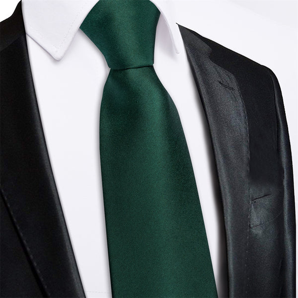 Ties2you Deep Green Solid Lazy Mens Business Easy-pull Silk Tie Pocket Square Cufflinks Set