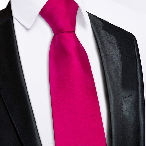 Ties2you Rose Red Solid Lazy Mens Easy-pull Silk Tie Pocket Square Cufflinks Set