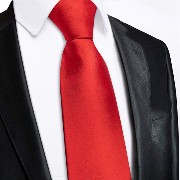 Ties2you Red Solid Lazy Mens Easy-pull Silk Tie Pocket Square Cufflinks Set