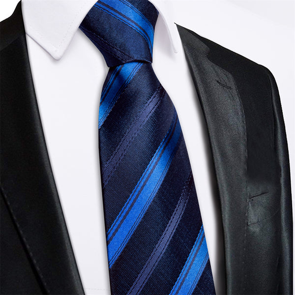 Ties2you Navy Blue Striped Lazy Mens Business Easy-pull Silk Tie Pocket Square Cufflinks Set