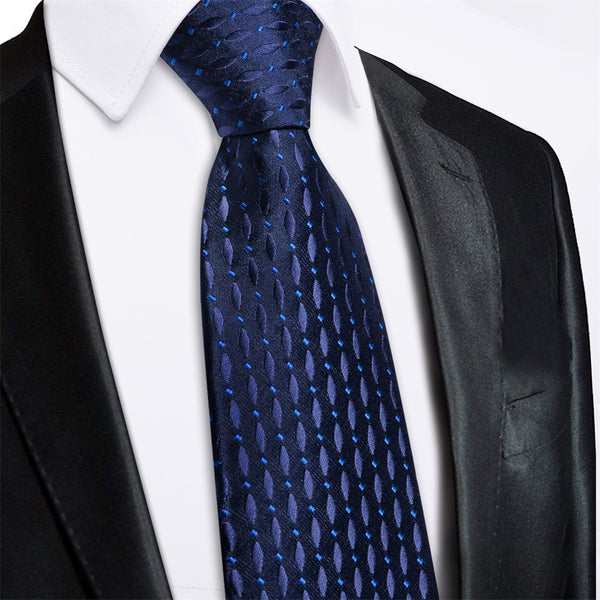 Ties2you Blue Geometric Lazy Mens Business Easy-pull Silk Tie Pocket Square Cufflinks Set