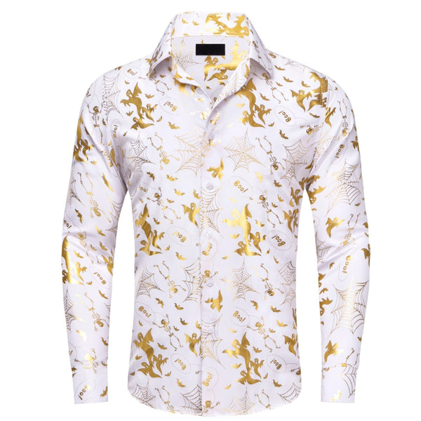 Ties2you White Halloween Shirt Ghost Long Sleeve Button Down Party Shirt for Men