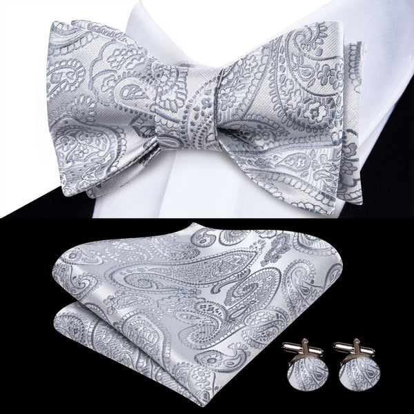 light grey paisley silk bow ties for men suitable business dress shirt