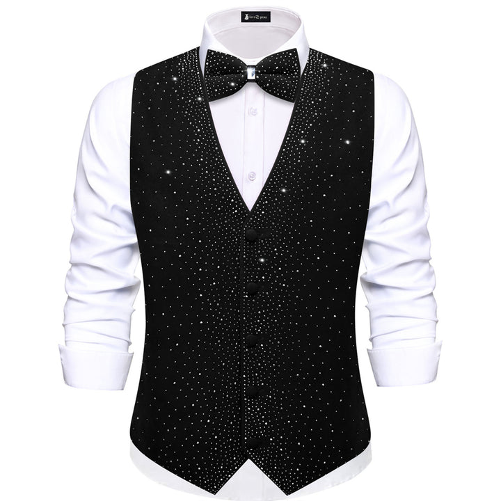 Ties2you Rhinestone Black Dress Vest Mens Solid Velvet V-Neck Suit Vest Bowtie Set, M Ties2you Rhinestone Black Dress Vest Mens Solid Velvet V-Neck Suit Vest Bowtie Set, M