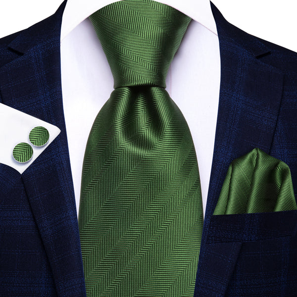 Ties2you Forest Green Striped Men's Tie Pocket Square Cufflinks Set