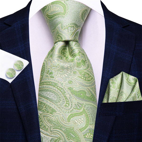 Ties2you Sage Green Floral Tie Men's Necktie Hanky Cufflinks Set