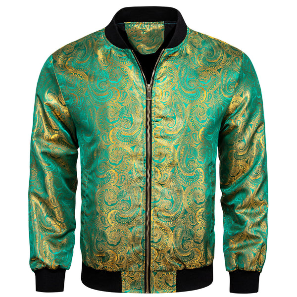 Green Gold Paisley Men's Zipper Thin Jacket