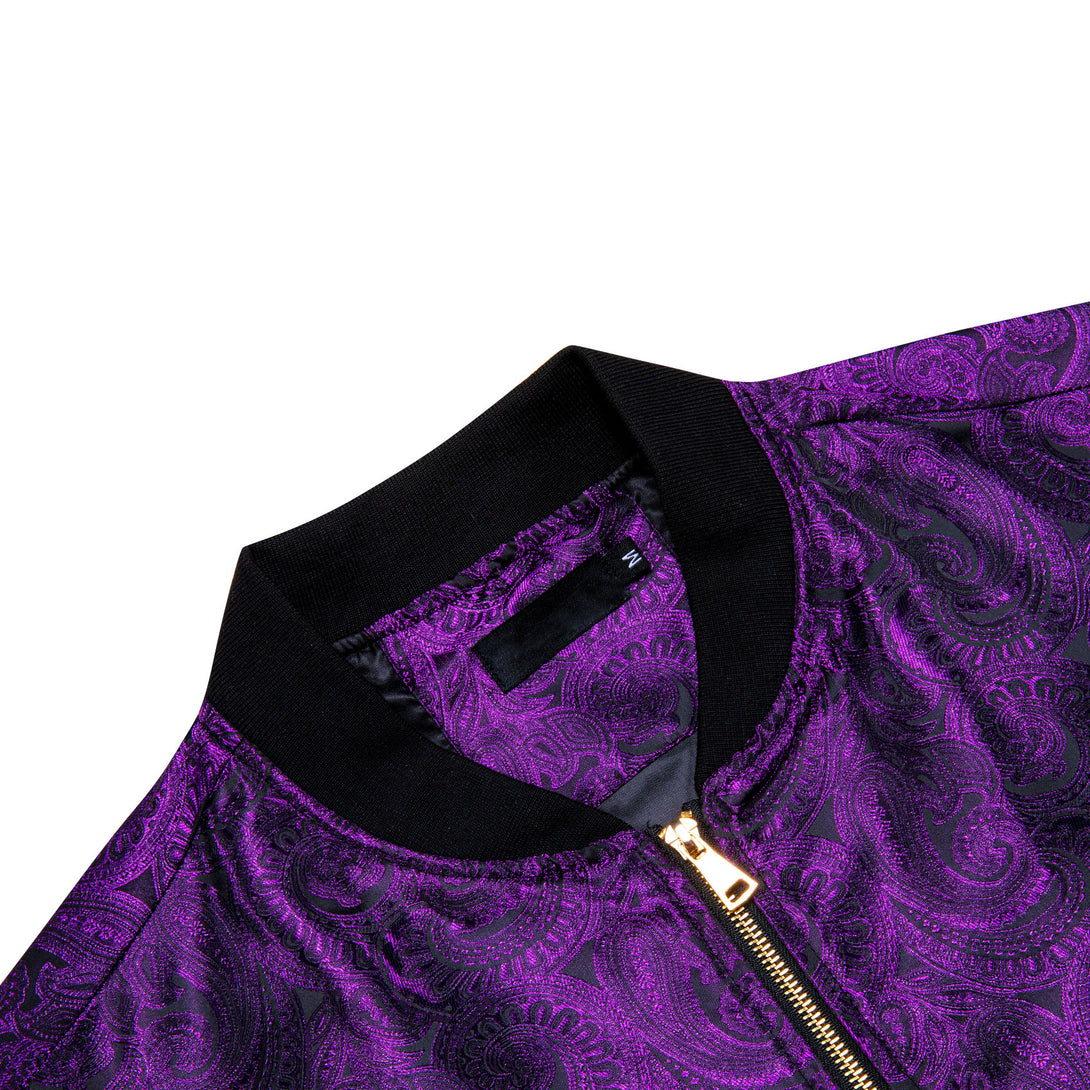 New Dark Purple Paisley Men's Zipper Thin Jacket, L