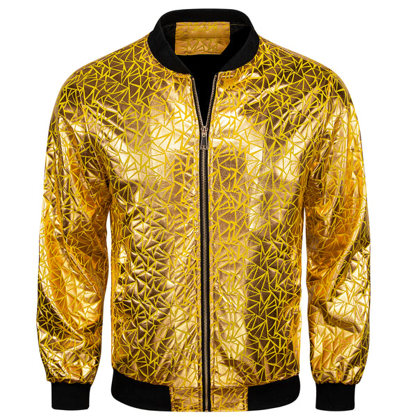 Bright Golden Novelty Triangle Paisley Men's Zipper Thin Jacket