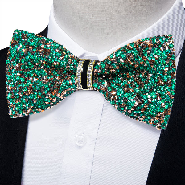 Green Champagne Imitated Crystal Men's Pre-tied Bowtie for Party