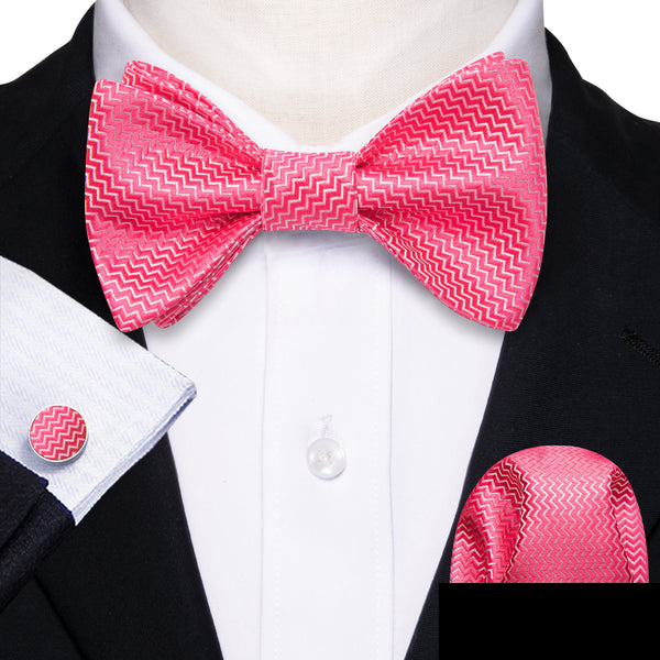 Petal Pink Novelty Self-tied Bow Tie Pocket Square Cufflinks Set