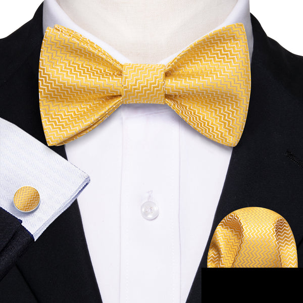 Baby Yellow Novelty Self-tied Bow Tie Pocket Square Cufflinks Set