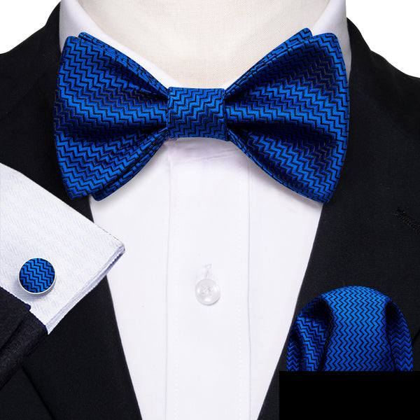Klein Blue Novelty Self-tied Bow Tie Pocket Square Cufflinks Set