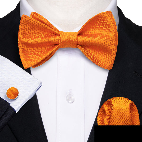 Orange Novelty Self-tied Bow Tie Pocket Square Cufflinks Set