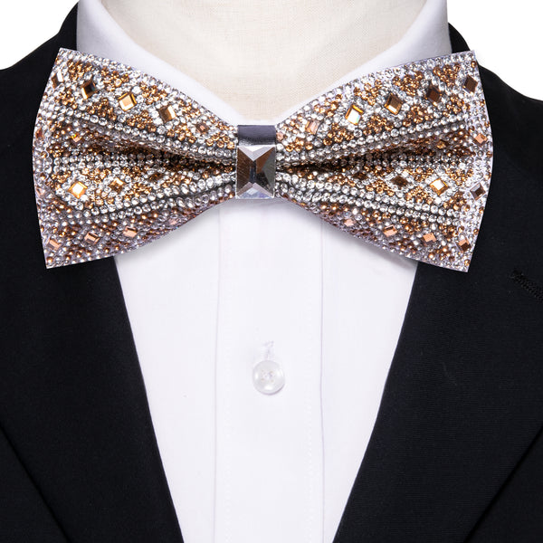 Luxury Gold White Rhinestone Shinning Men's Pre-tied Bowtie for Party