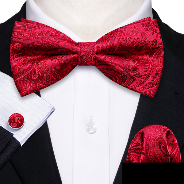 Ties2you Red Paisley Tuxedo Bowtie Self-tie Bow Tie Pocket Square Cufflinks Set for Men