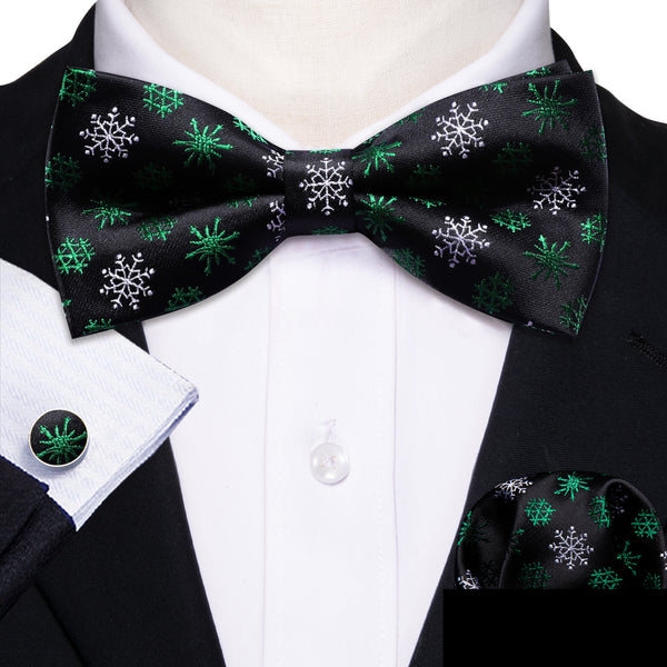 Ties2you Black Tie Men's Pre-Tied Bow Tie Hanky Cufflinks Set Christmas Tree Bow Tie Set for Suit