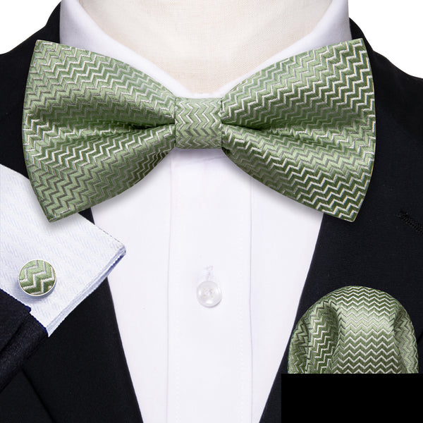 Avocado Green Novelty Men's Pre-tied Bowtie Pocket Square Cufflinks Set