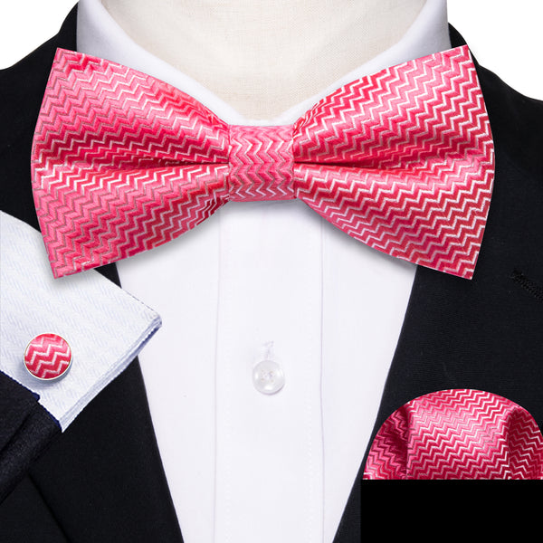 Petal Pink Novelty Men's Pre-tied Bowtie Pocket Square Cufflinks Set