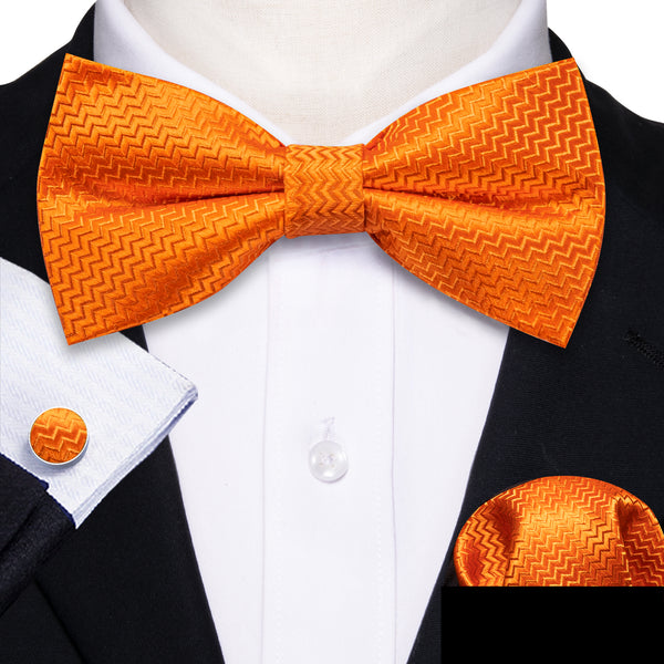 Orange Novelty Men's Pre-tied Bowtie Pocket Square Cufflinks Set