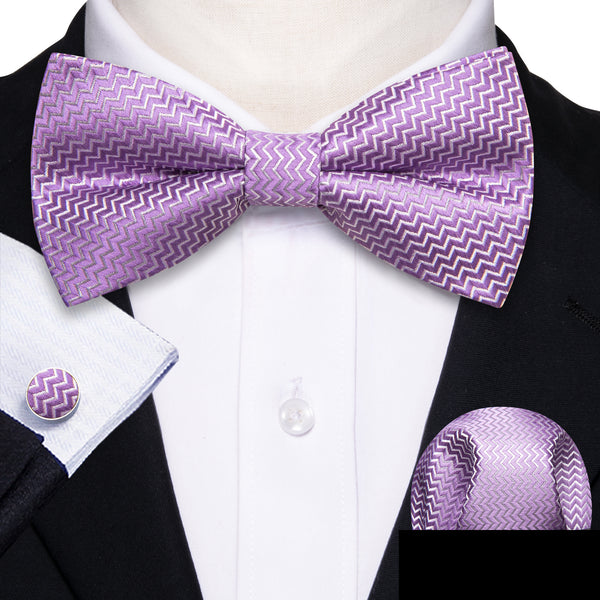 Purple Novelty Men's Pre-tied Bowtie Pocket Square Cufflinks Set