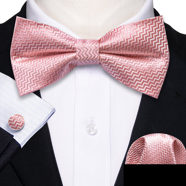 Pink Novelty Men's Pre-tied Bowtie Pocket Square Cufflinks Set