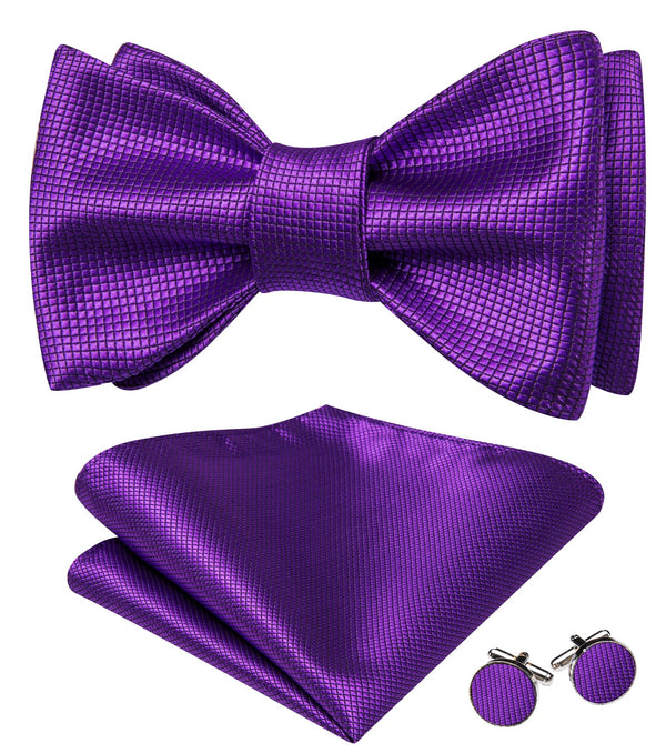 silk mens plaid deep purple bow tie hanky cufflinks for wedding