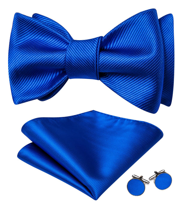 silk mens striped blue bow tie set for men