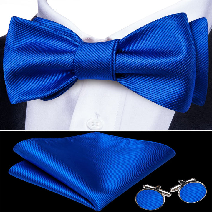 striped royal blue bow tie handkerchief cufflnks set for wedding