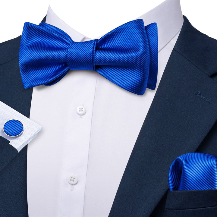 silk mens striped navy blue bow tie hanky cufflinks for suit top