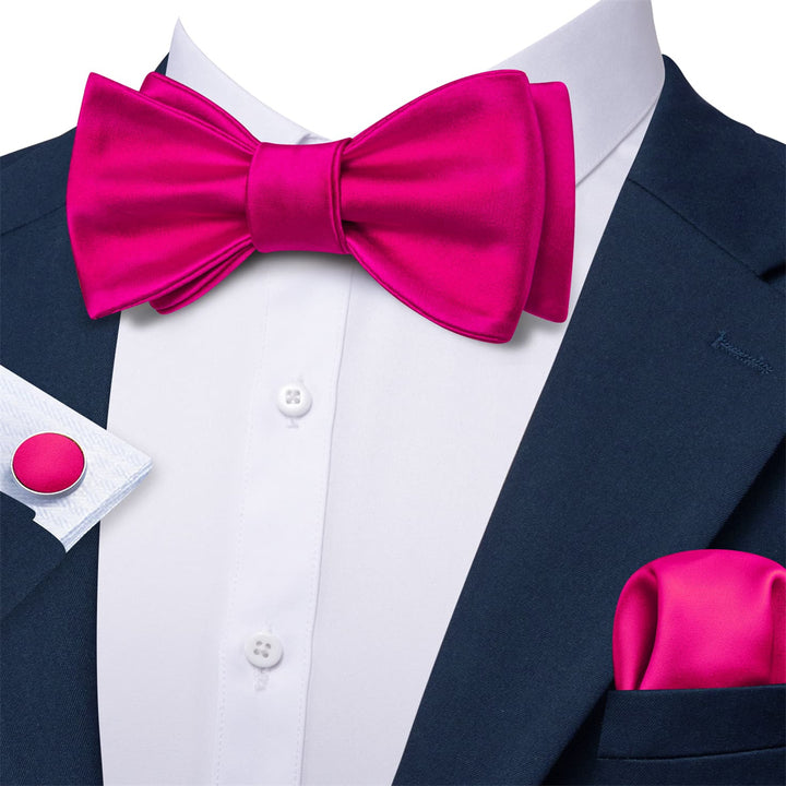 Hot Pink Solid Men's Silk Self-bow tie tuxedos
