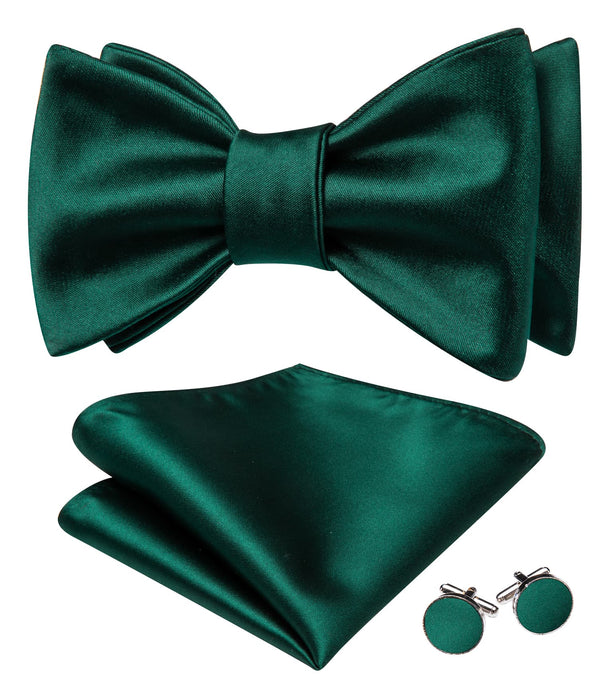 Tuxedo Bow Tie Sapphire Pine Green Solid Men's Silk Self-tied bowtie hanky cufflinks set