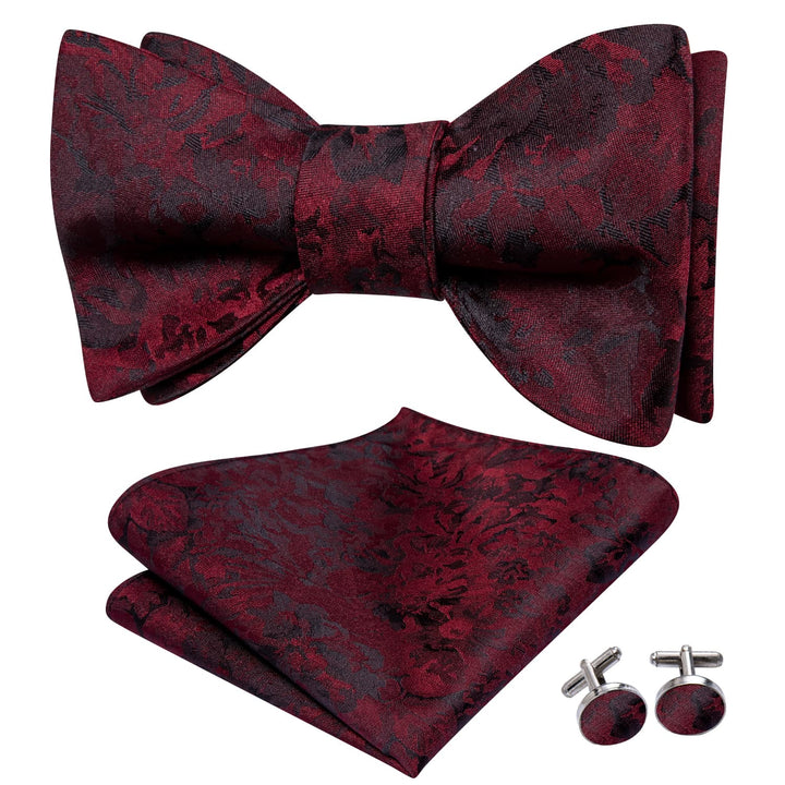 fashion sale silk floral red bowtie handkerchief cufflinks set for mens suit dress