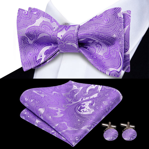 silk mens medium purple floral tuxedo bow tie handkerchief cufflinks set