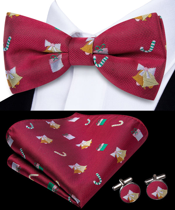 Ties2you Red Tie Novelty Christmas Candy Cane Pre-Tied Bow tie Pocket Square Cufflinks Set