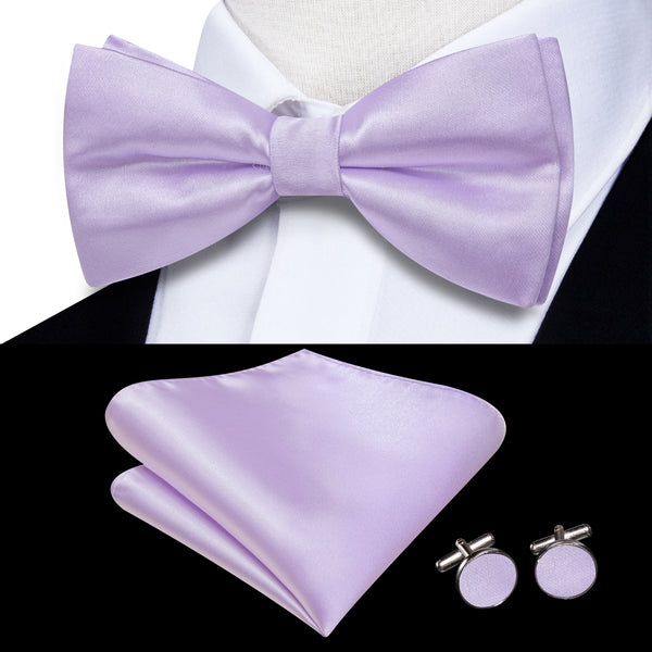 Ties2you Light Purple Tie Solid Plum Pre-Bow tie Pocket Square Cufflinks Set for Men
