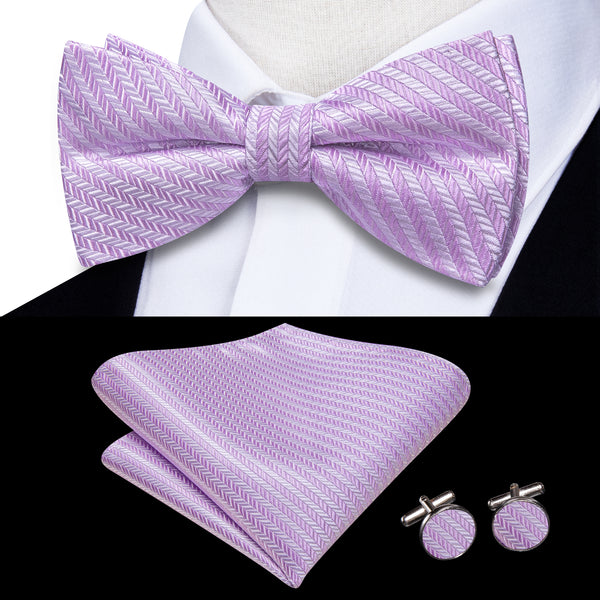 Ties2you Men's Striped Lavender Tuxedo Bow Tie Pre-tied Bowtie Pocket Square Cufflinks Set