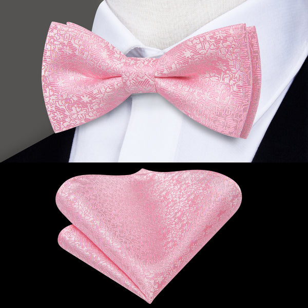 Baby Pink Floral Children's Kids Bow Tie Pocket Square Set