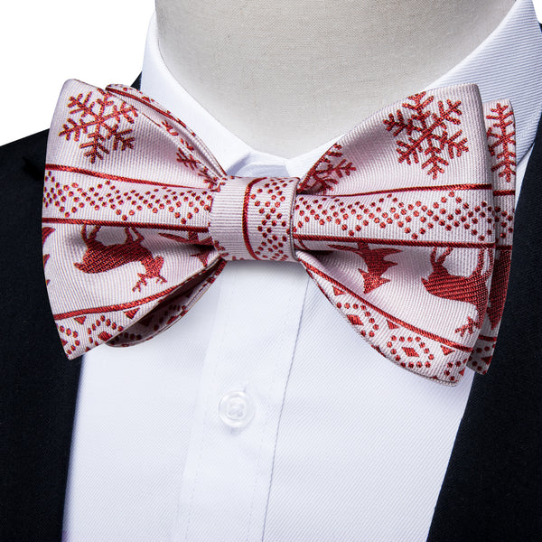 Ties2you Mens Xmas Bow Tie White Reindeer Self-Tied Bowtie Pocket Square Cufflinks Set