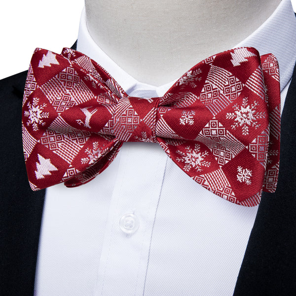 Ties2you Snowflake Bow Tie Mens Holiday Red Self-Tied Bowtie Hanky Cufflinks Set